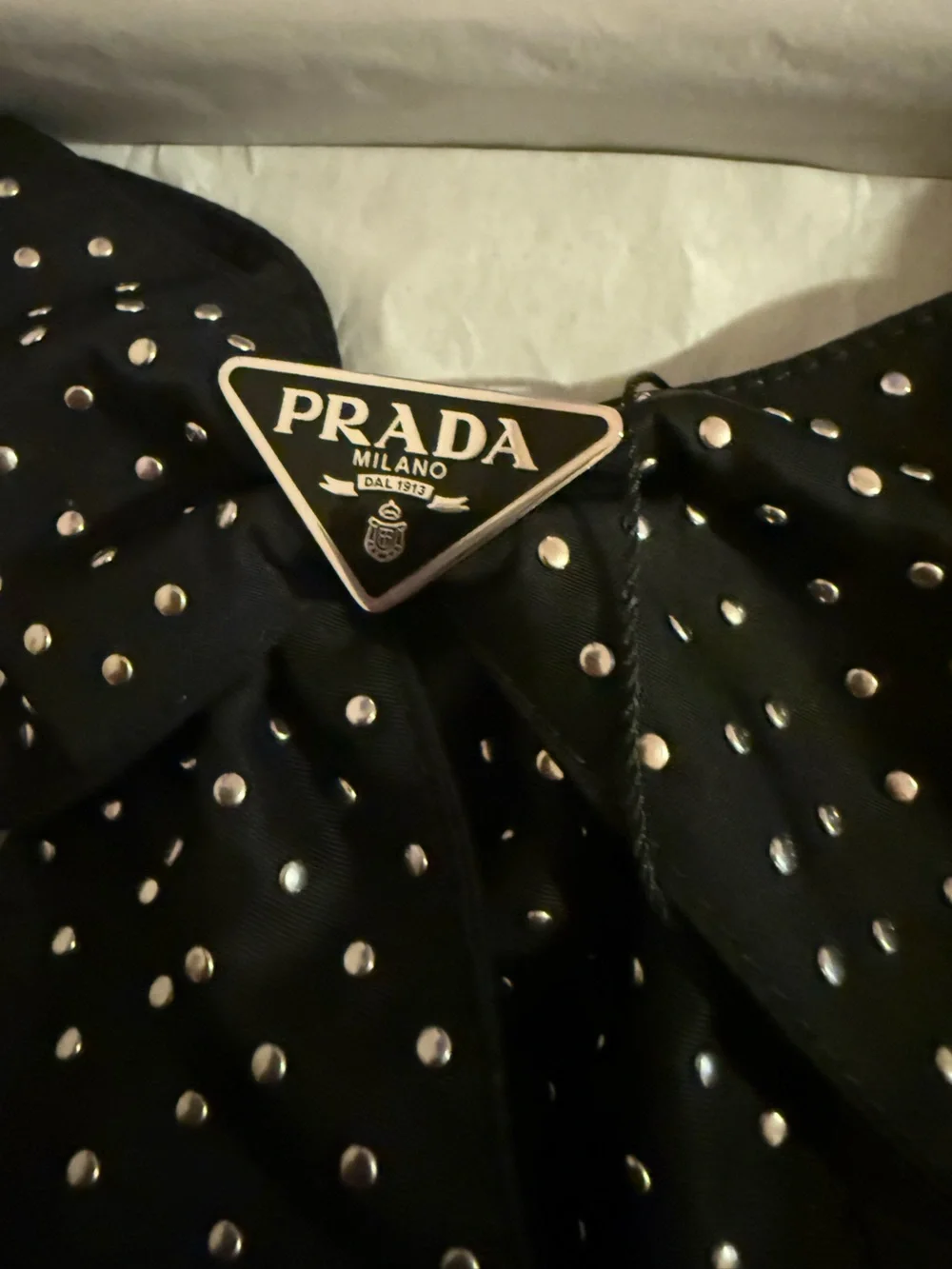 Prada Studded Re-Nylon Studded Embellished Logo Hair Clip NEW